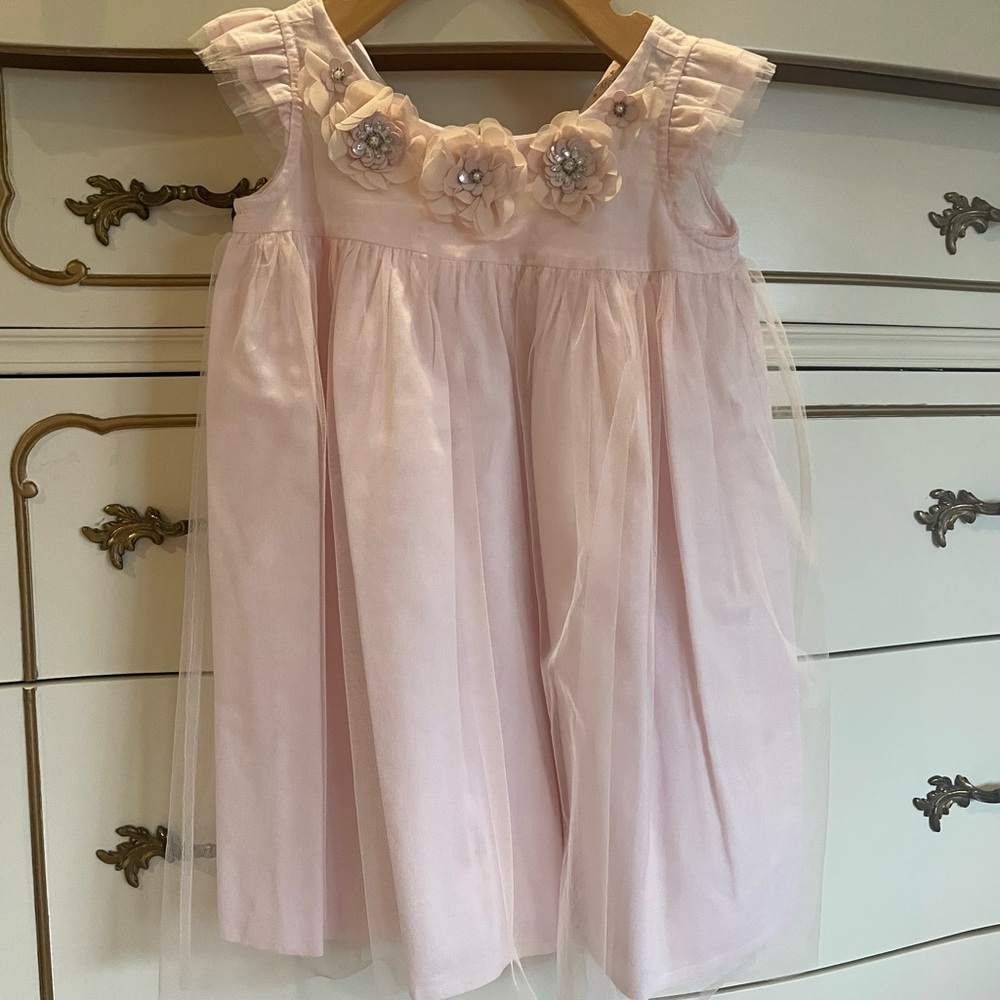 Pink Sleeveless Dress with Floral Accents